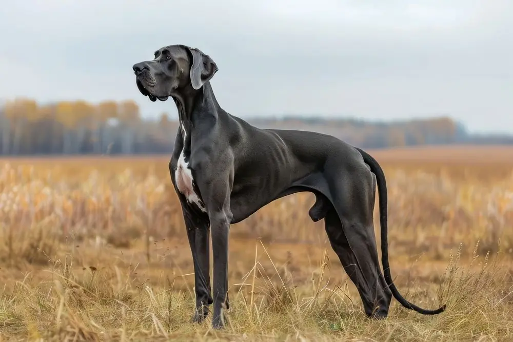 Gran Danés atento en un entorno al aire libre.