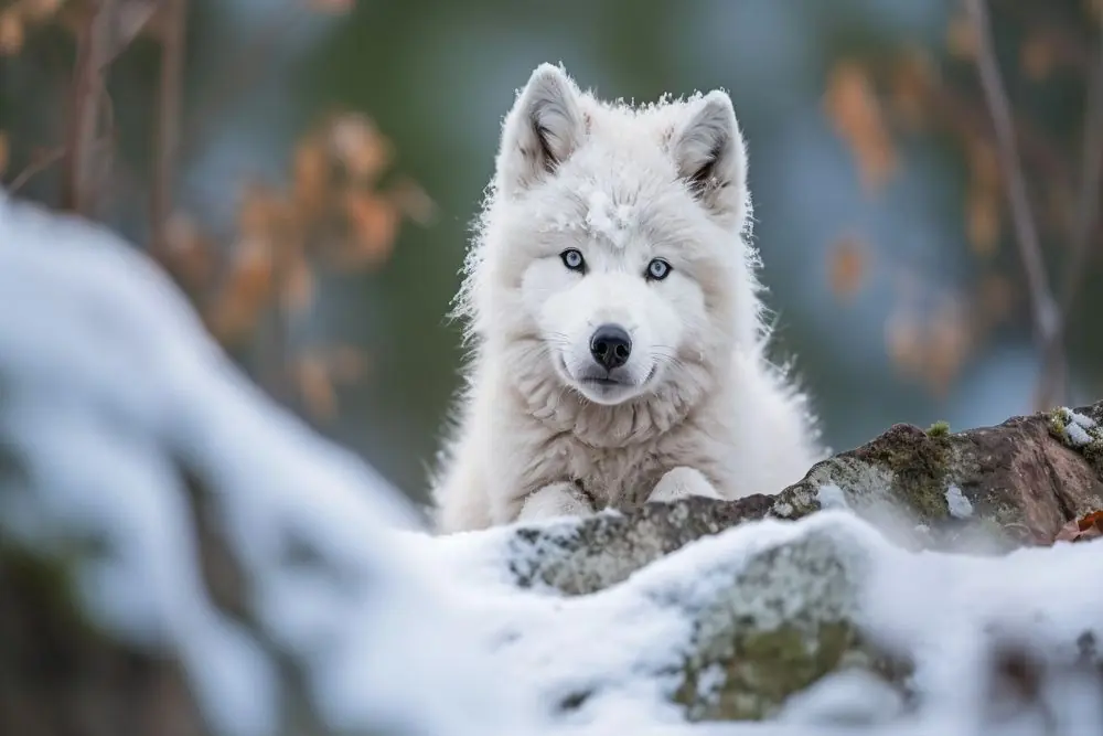 Cachorro de Samoyedo explorando un paisaje natural
