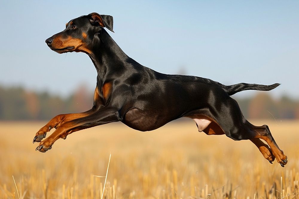Doberman en movimiento al aire libre.