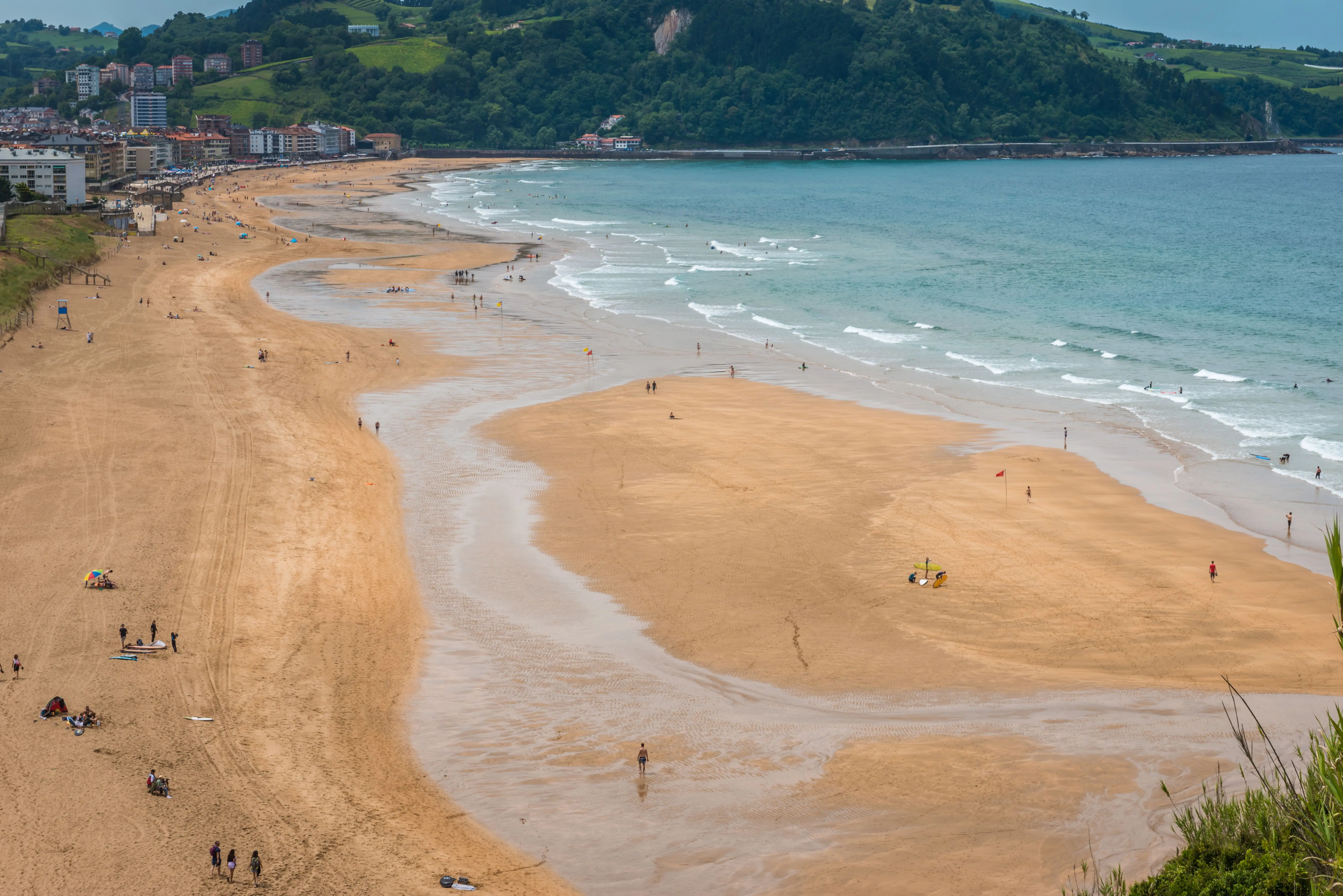Aerial view to the Zarautz Beach, Basque Country, Spain on a beautiful summer day