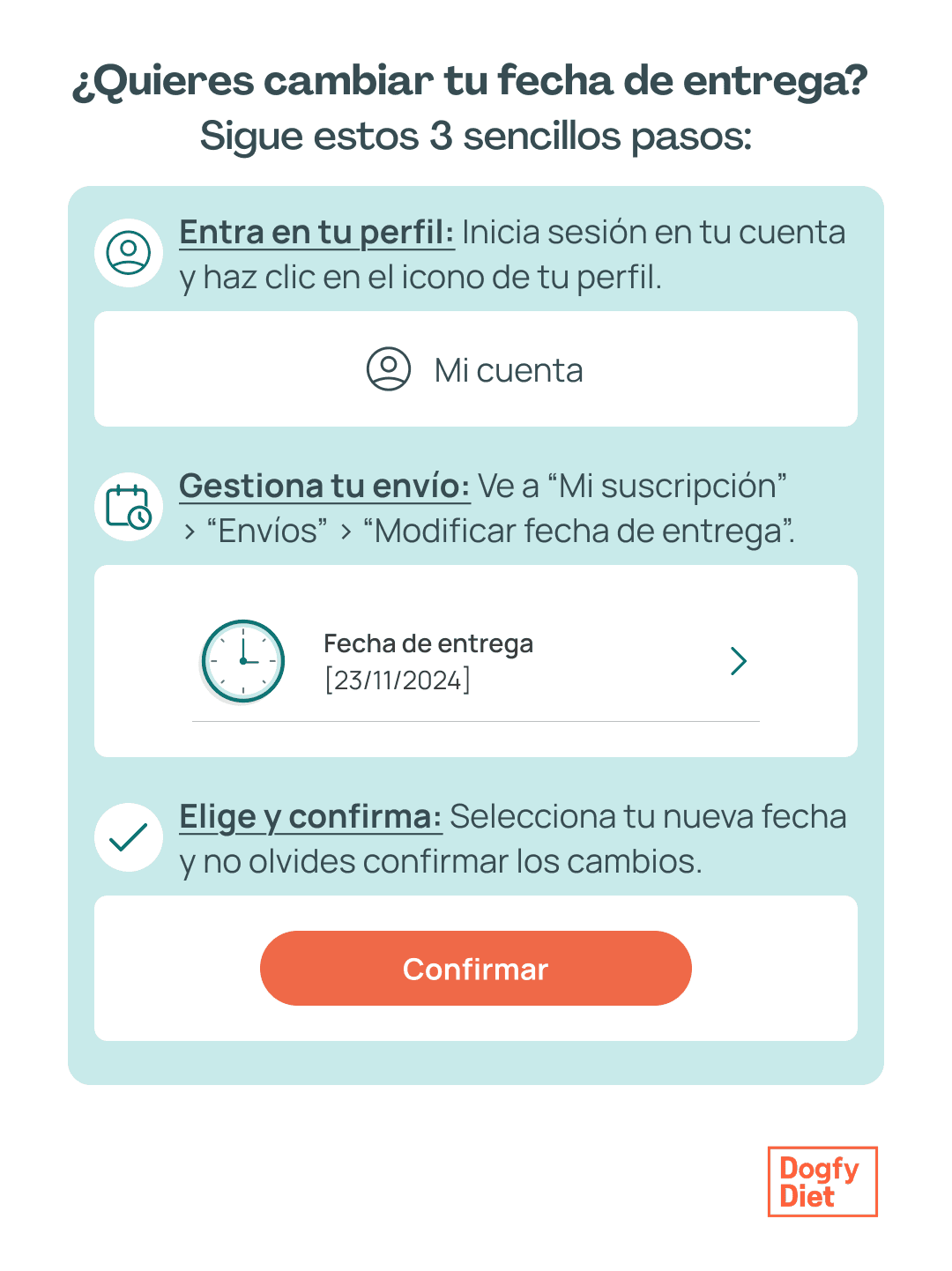 como cambiar fecha entrega dogfy diet
